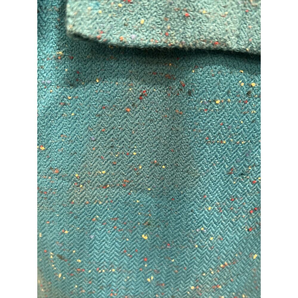 VTG Noviello Bloom Teal Herringbone Tweed Skirt Suit Set Gold Button Peplum - Picture 6 of 7